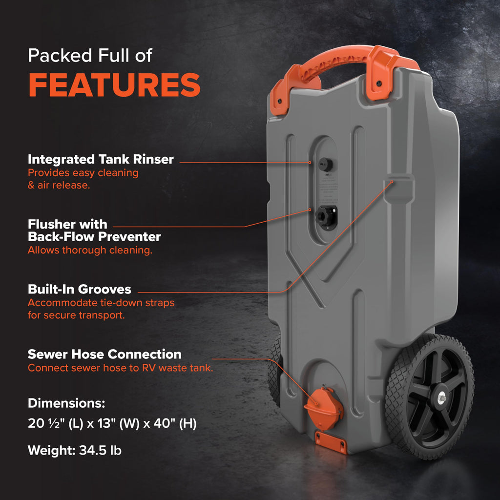 CAMCO Rhino 21-Gallon RV Portable Waste Tank with Accessories