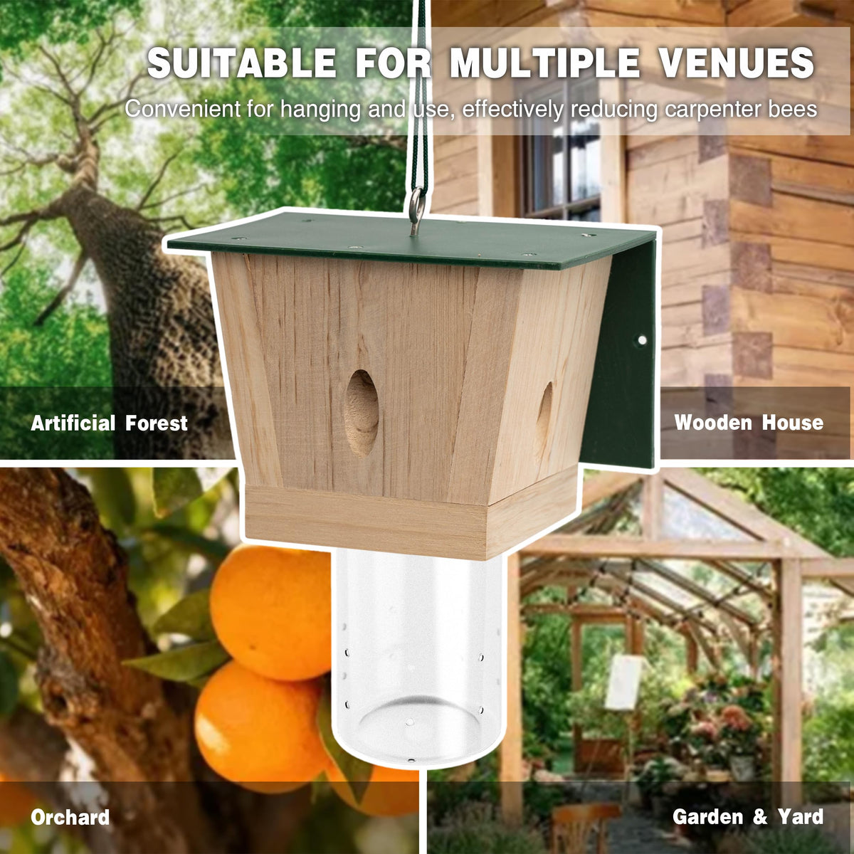 BEST BEE TRAP Carpenter Bee Trap - Outdoor Wooden Insect Traps (4 Pack)