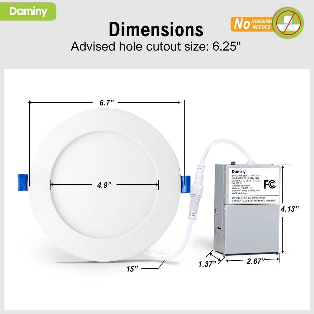 DAMINY 24 Pack 6 Inch Dimmable LED Recessed Lighting