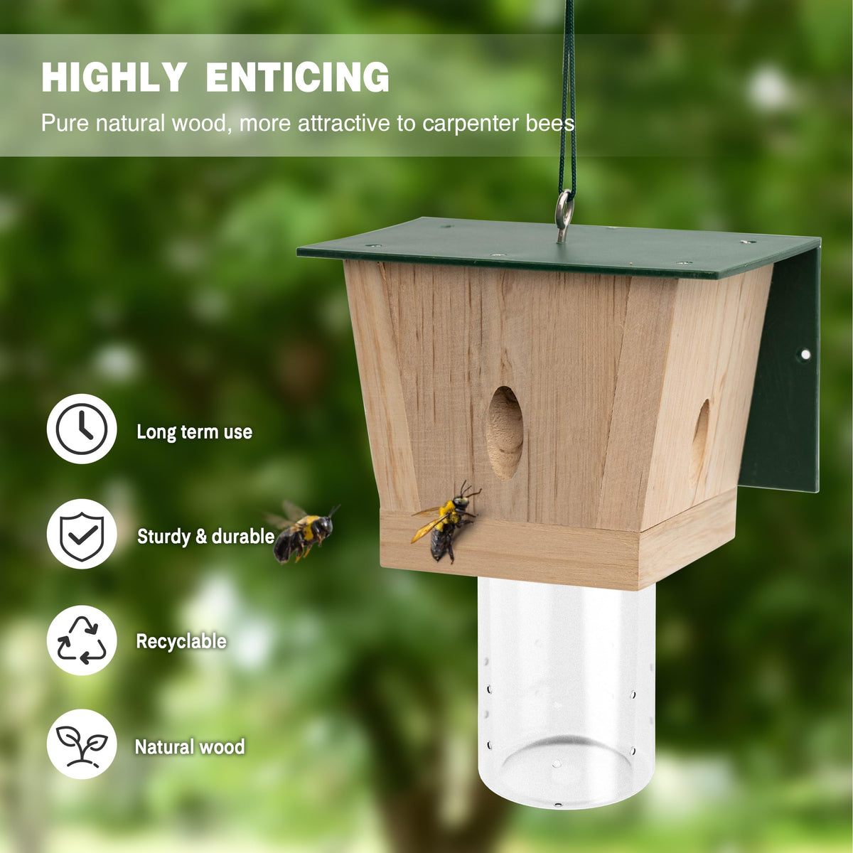 BEST BEE TRAP Carpenter Bee Trap - Outdoor Wooden Insect Traps (4 Pack)
