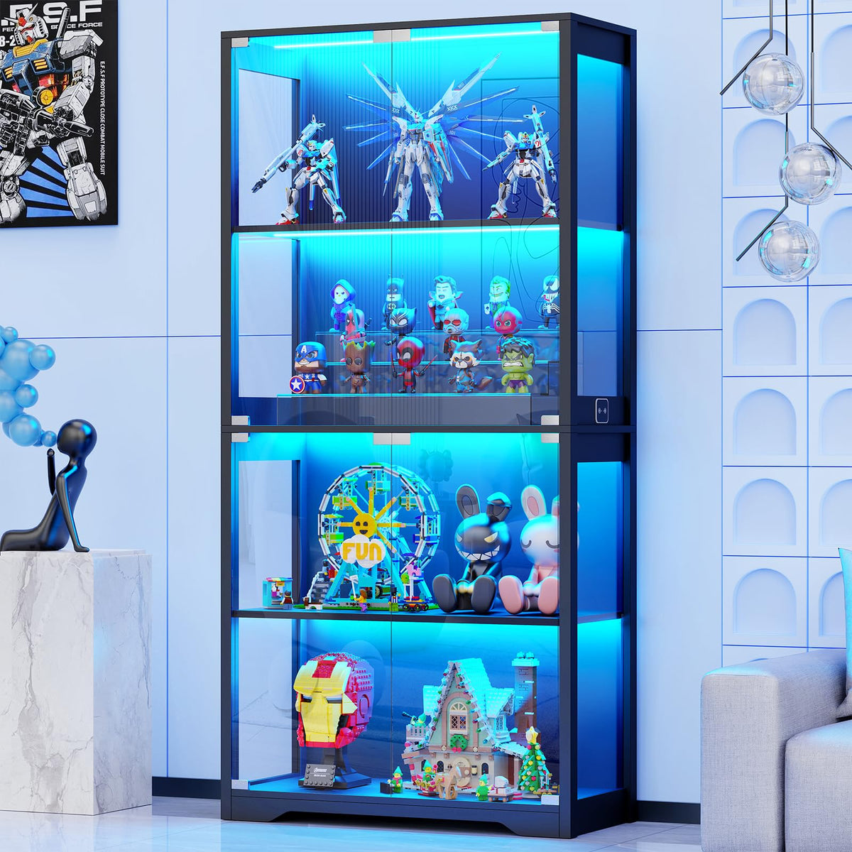BROTTAR Glass Display Cabinet - 4-Tier Curio for Collectibles
