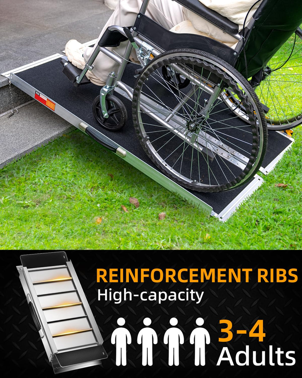 VNN 4FT Portable Non-Slip Aluminum Wheelchair Ramp