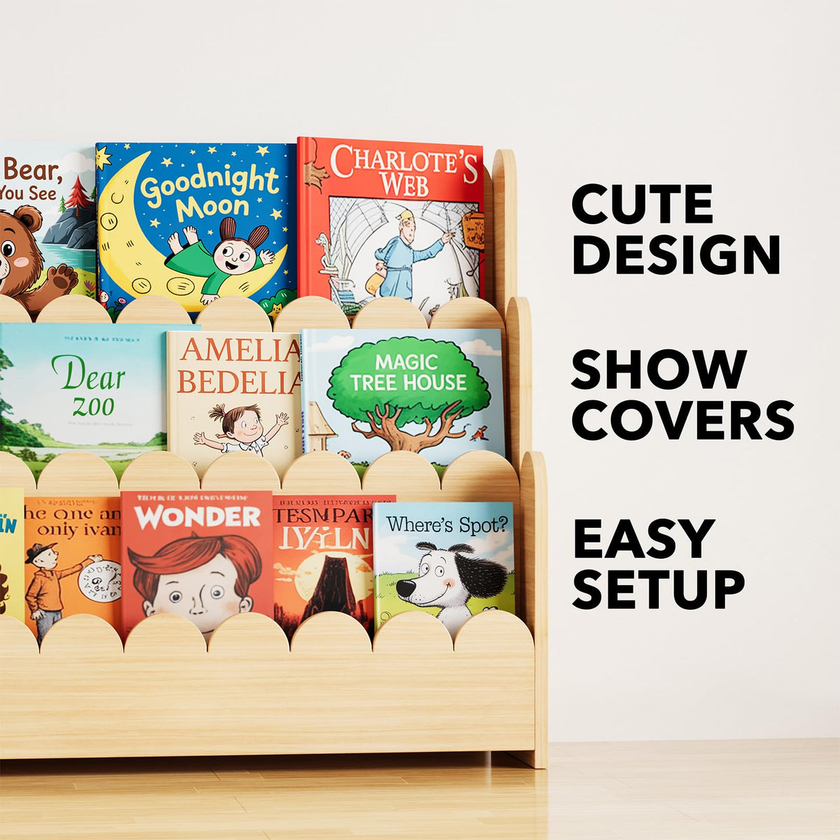 SPACEAID 3-Tier Scalloped Bookshelf for Kids' Rooms