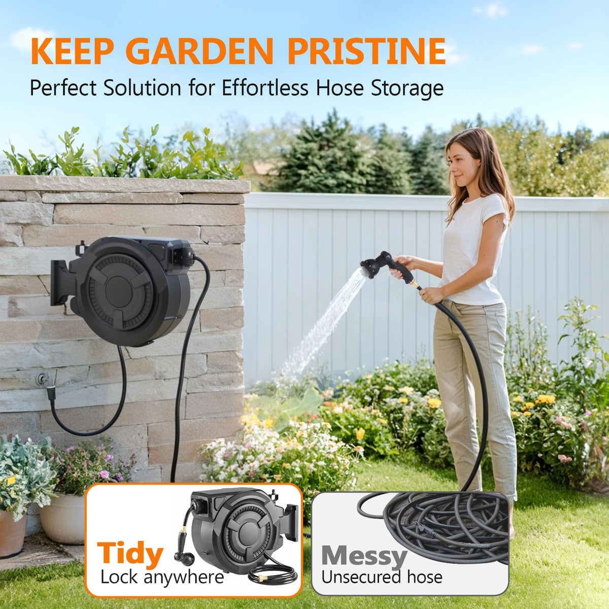WIKIWIKI Retractable Garden Hose Reel 1/2" x 100 ft - Heavy Duty