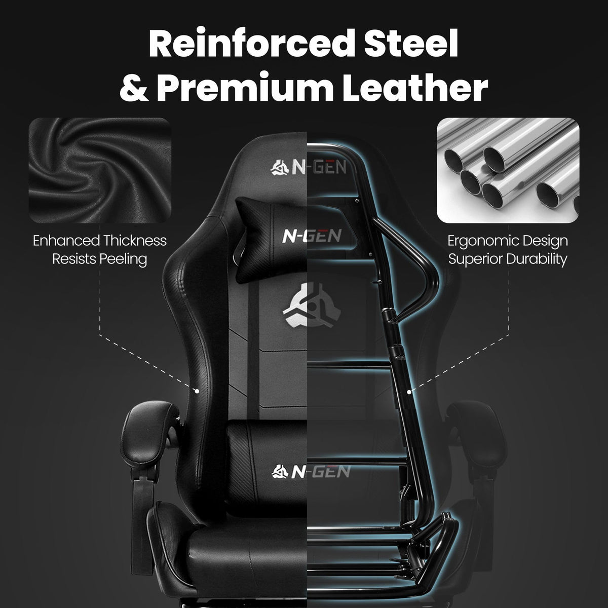 N-GEN GAMING Video Gaming Chair with Footrest and Lumbar Support