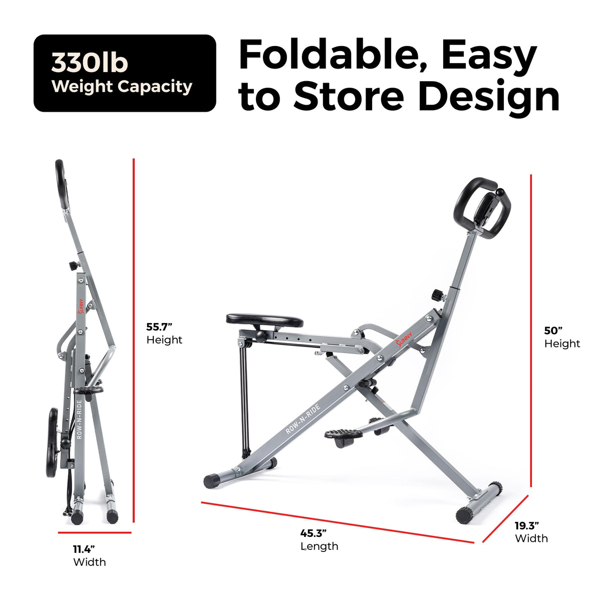 SUNNY HEALTH & FITNESS Smart Row-N-Ride Glute Trainer - Foldable Rower