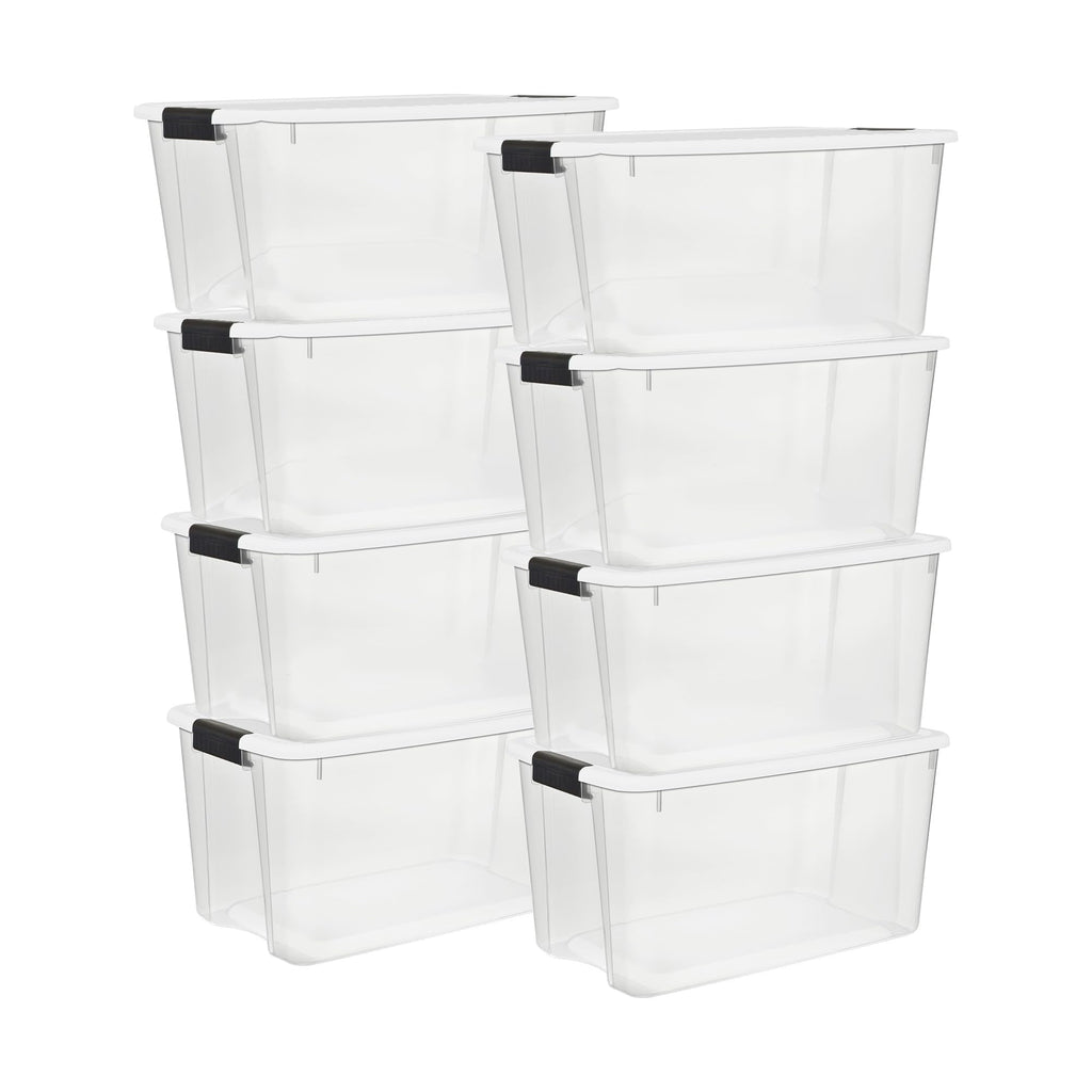 STERILITE 8-Pack 70 Quart Latching Storage Bins - Clear Plastic