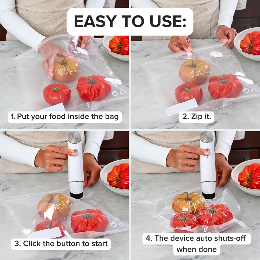 CHEF PRESERVE Compact Vacuum Sealer Machine with Reusable Bags