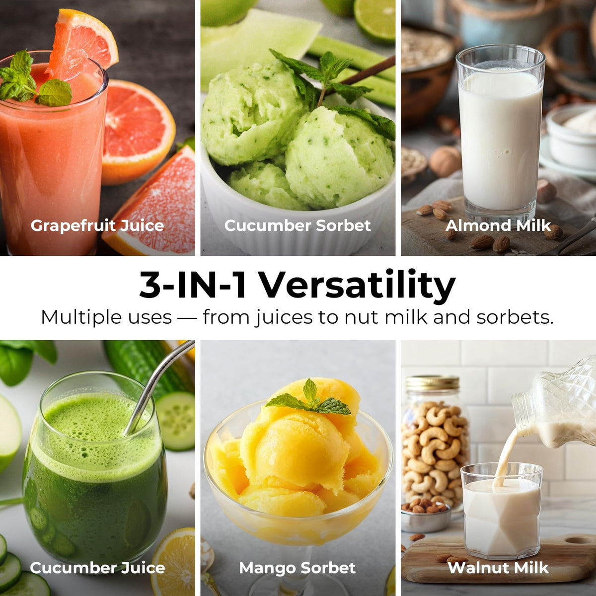 EANORUUS 3-in-1 Cold Press Juicer with Large 100oz Capacity