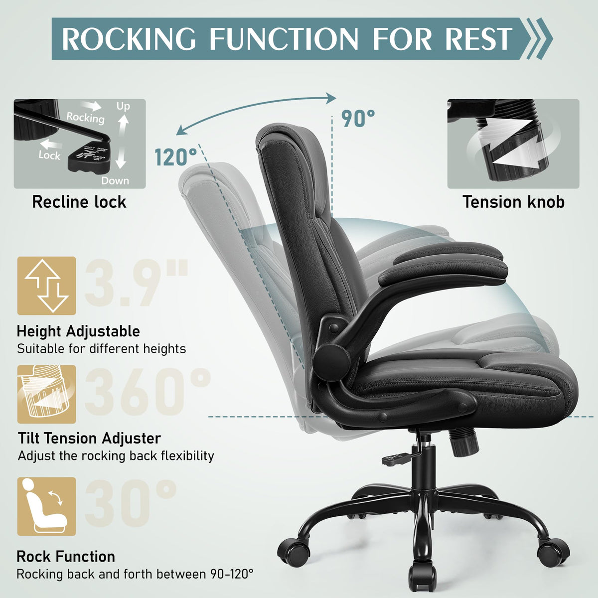 BRICK ATTIC Leather Office Chair with Ergonomic Support and Wheels