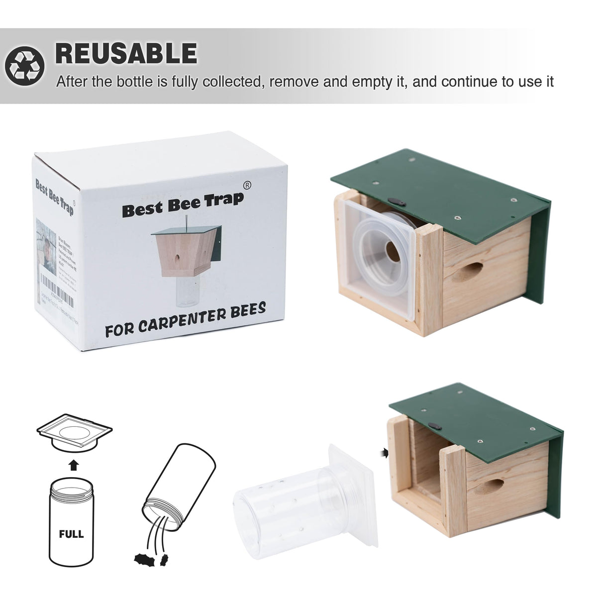 BEST BEE TRAP Carpenter Bee Trap - Outdoor Wooden Insect Traps (4 Pack)