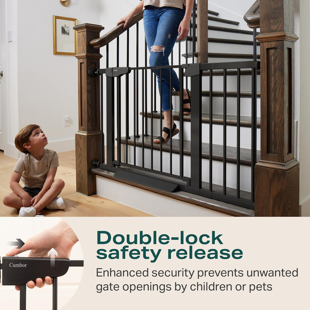 CUMBOR Baby Gate for Stairs - Auto Close Pet Gate, Black