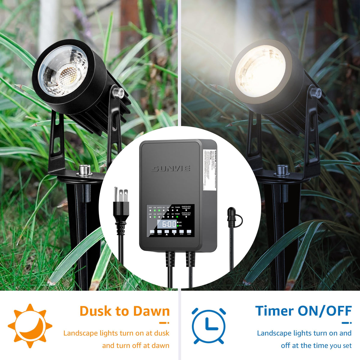 SUNVIE 300W Landscape Lighting Transformer with Timer