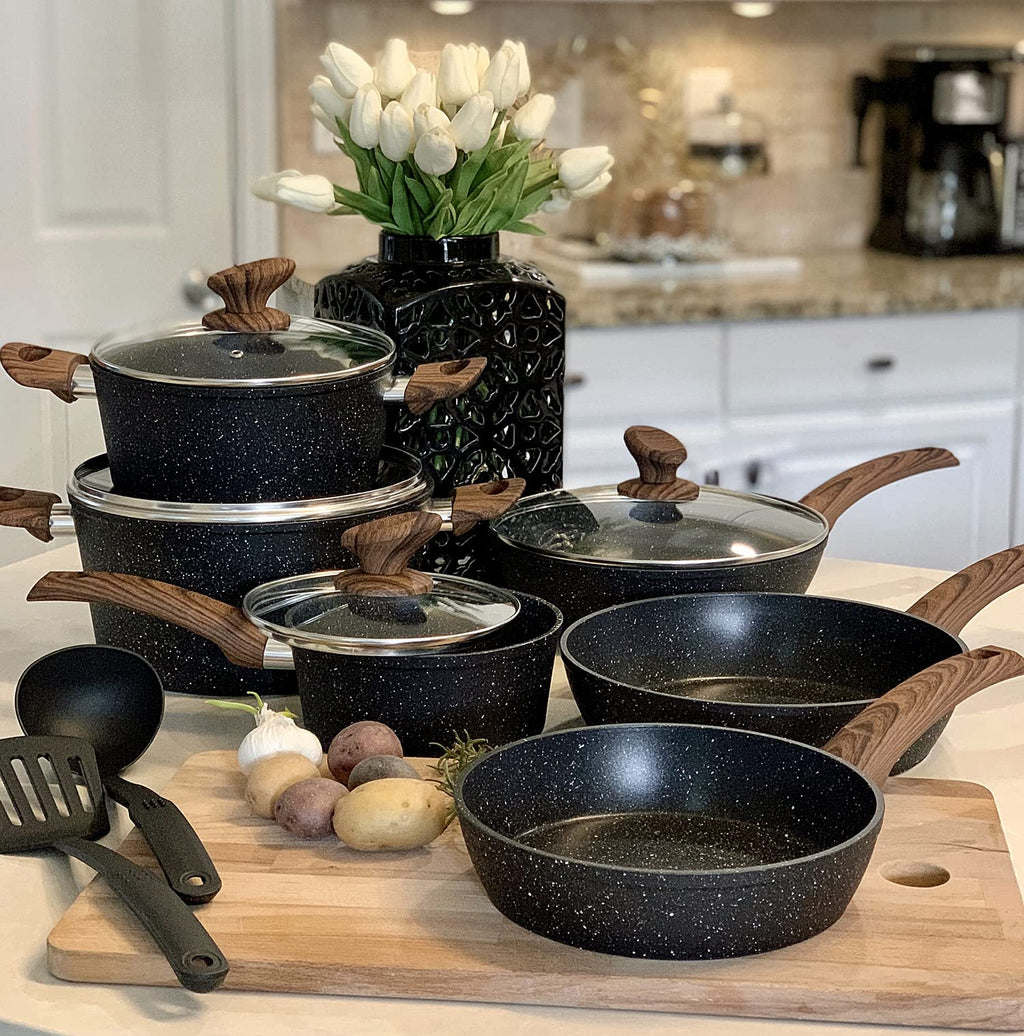 KITCHEN ACADEMY Induction Cookware Set - 12 Piece Nonstick Pan Set