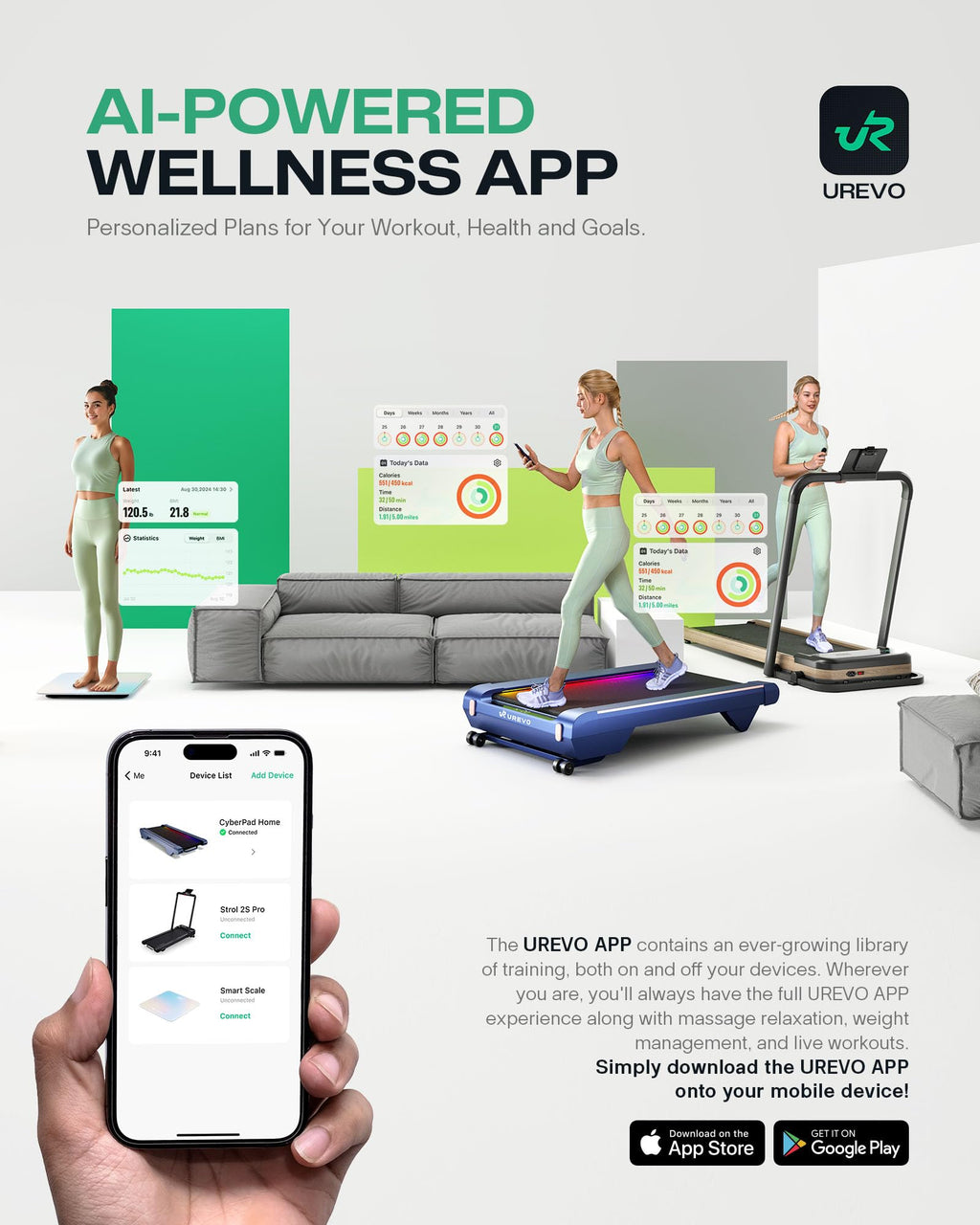 UREVO Smart Walking Pad - Quiet Standing Desk Treadmill