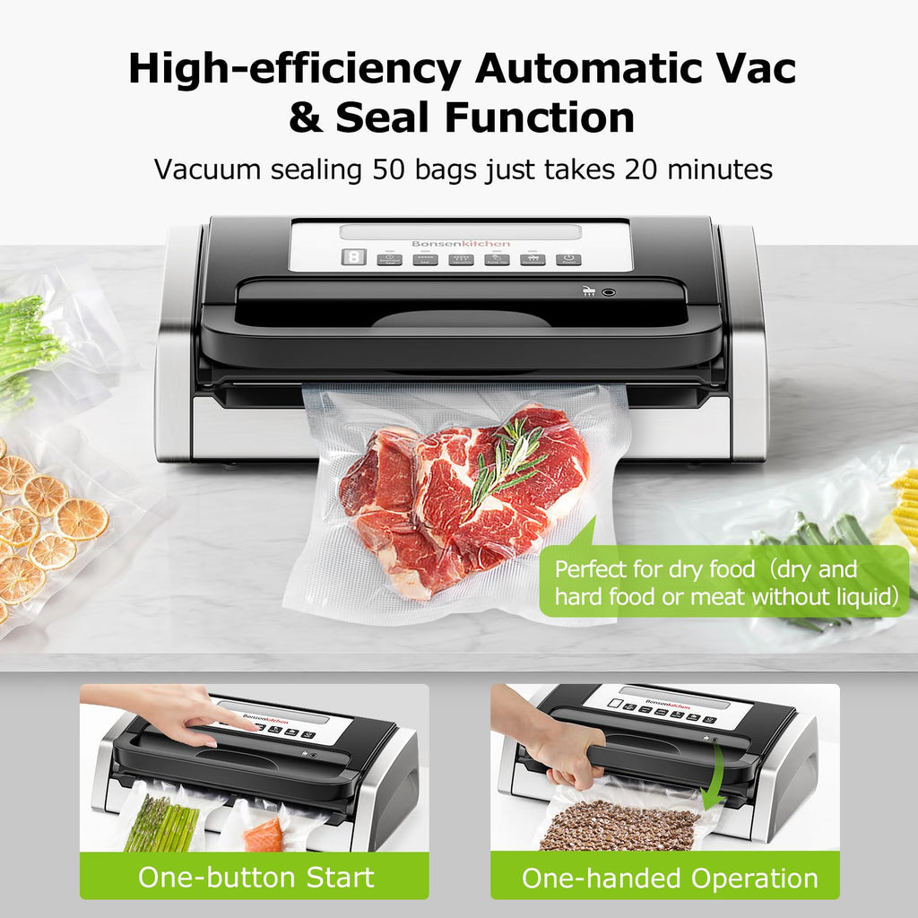 BONSENKITCHEN Vacuum Sealer Machine with Built-in Cutter & Bags