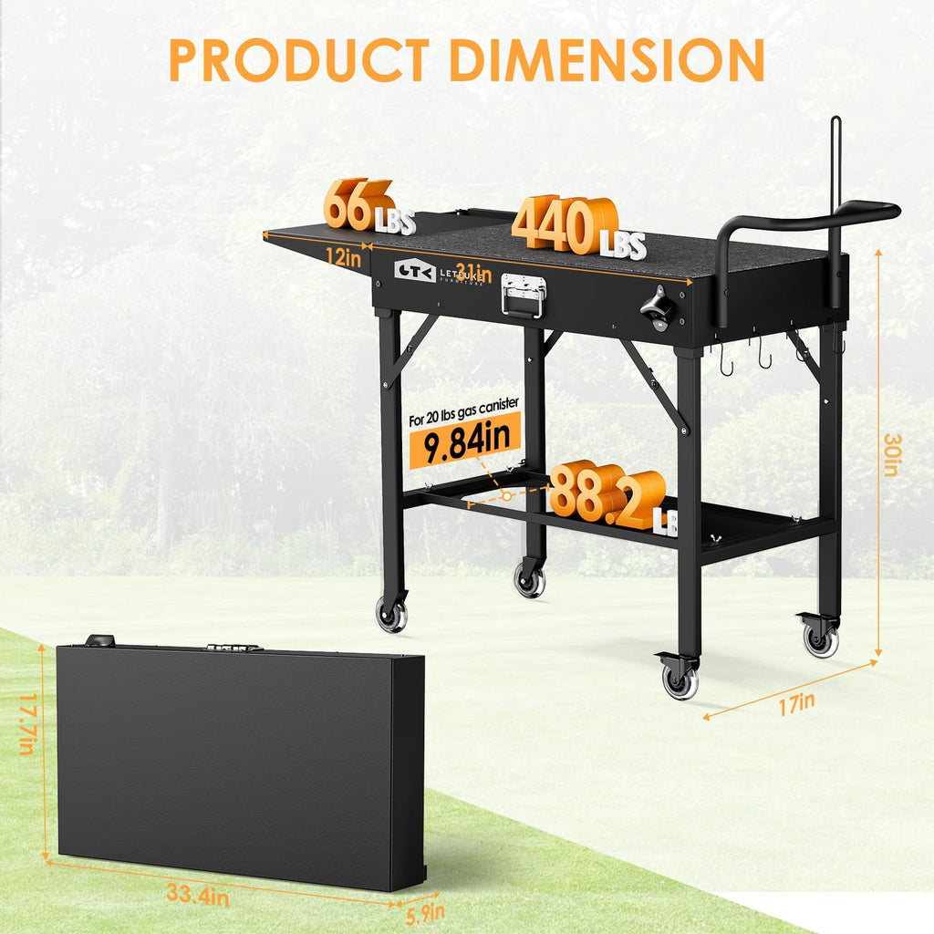 LETEUKE Grill Cart for Blackstone Griddle - Portable BBQ Table