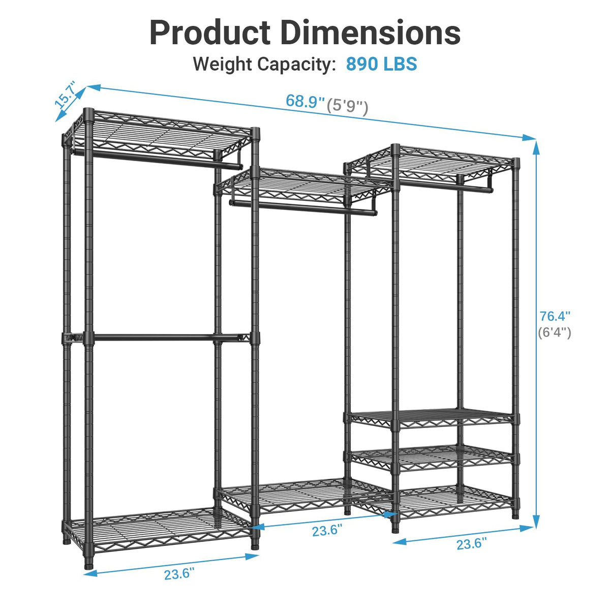 VIPEK V5 Heavy Duty Clothes Rack - Portable Wardrobe, 890 lbs