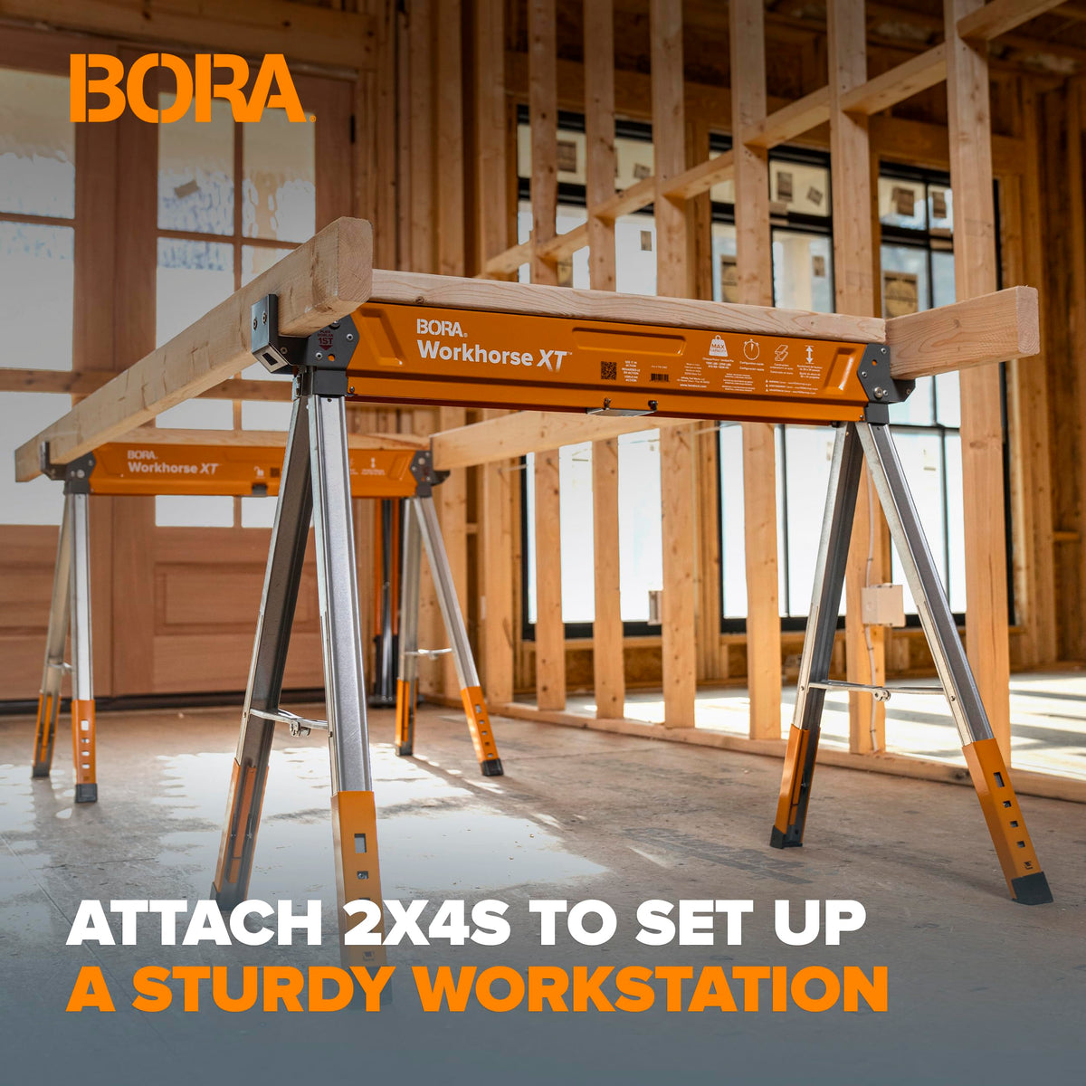 BORA Workhorse XT Adjustable Folding Saw Horses - 2 Pack
