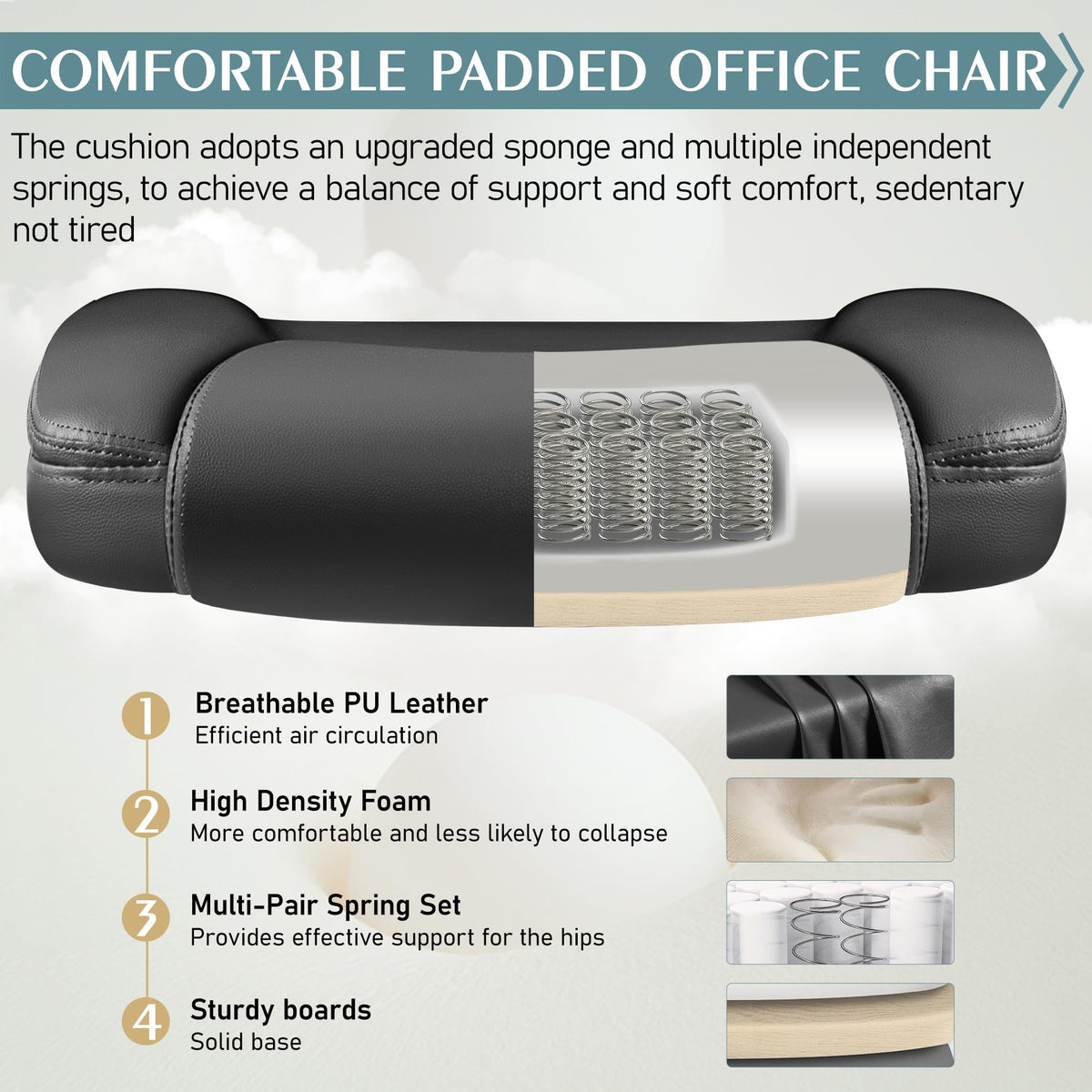 BRICK ATTIC Leather Office Chair with Ergonomic Support and Wheels