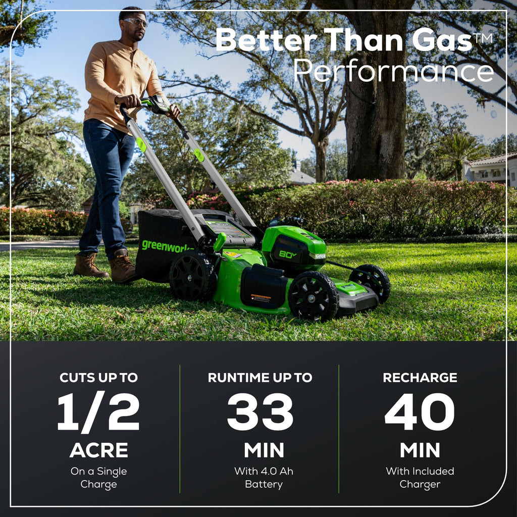GREENWORKS 80V Self-Propelled Cordless Lawn Mower with Battery