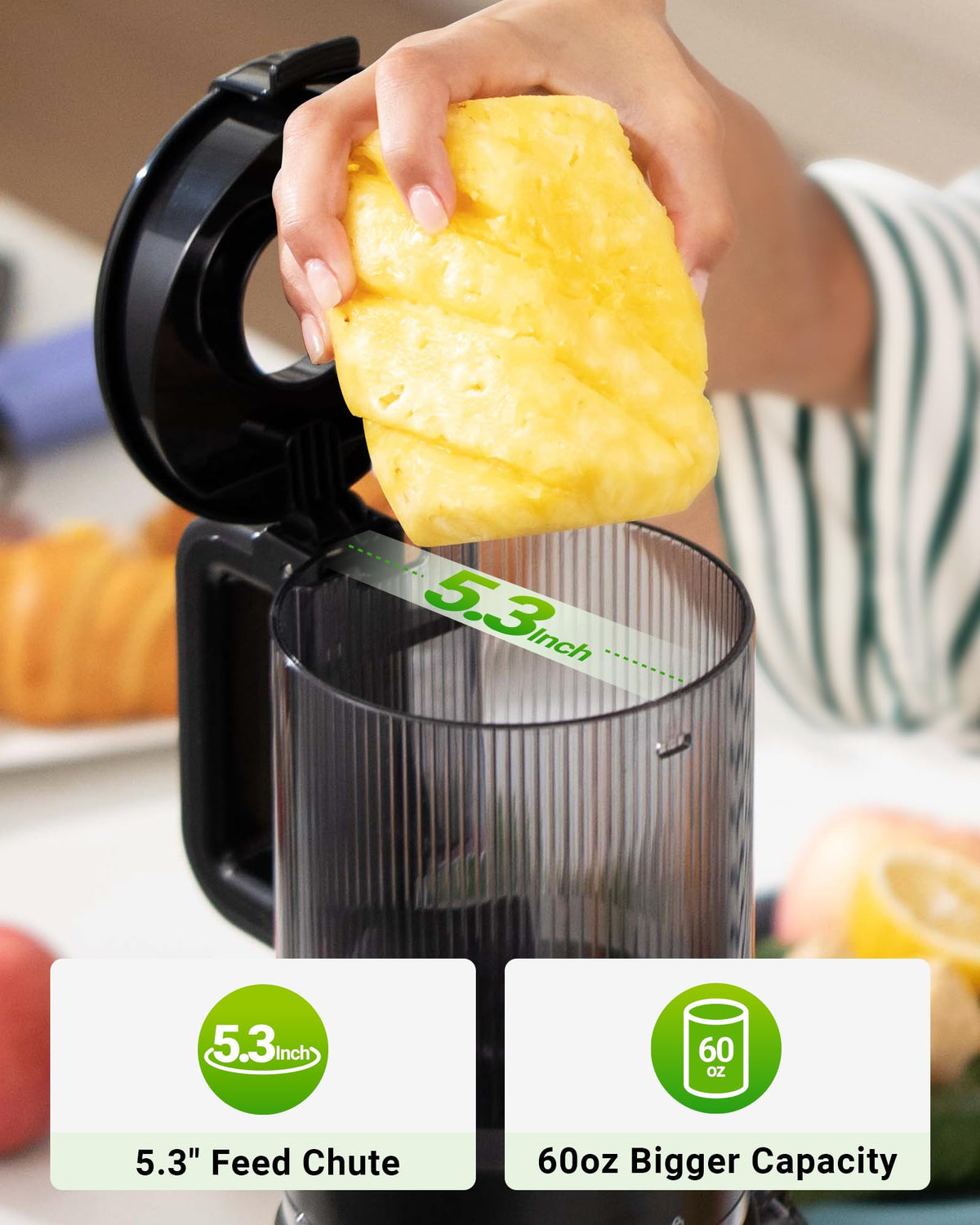 TUUMIIST Cold Press Juicer with 5.3" Feed Chute - Black