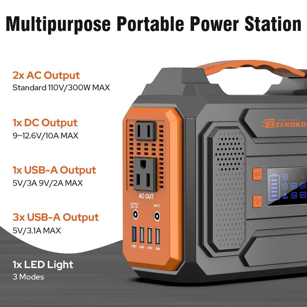 ZEROKOR Portable Solar Generator 300W with 60W Solar Panel