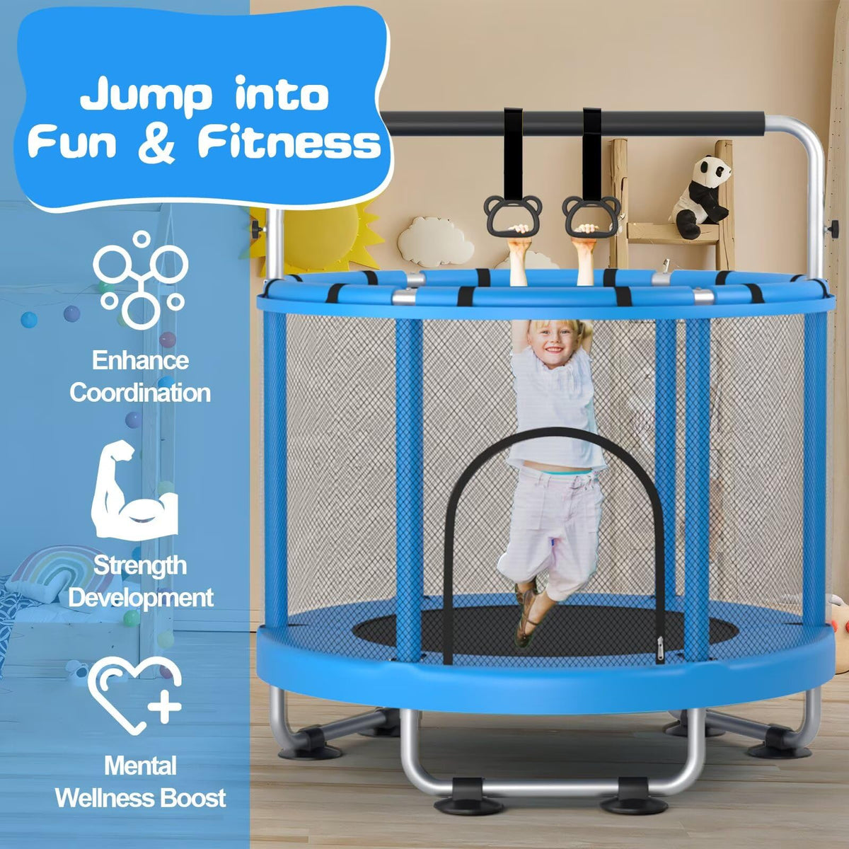 ZCMHAXJ 55" Kids Trampoline with Enclosure & Adjustable Bar