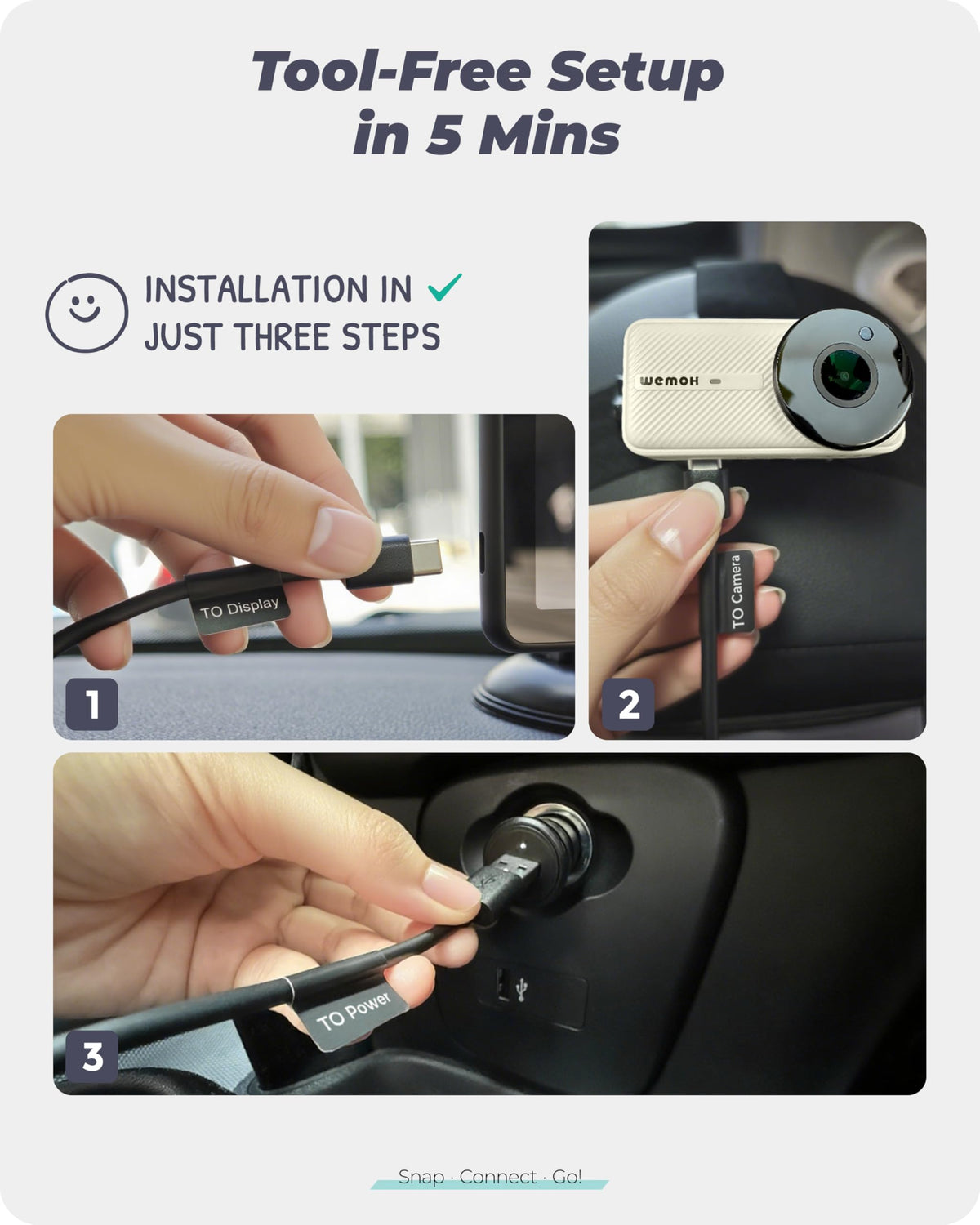 WEMOH Magnetic Double Car Camera With 5" 1080P Monitor