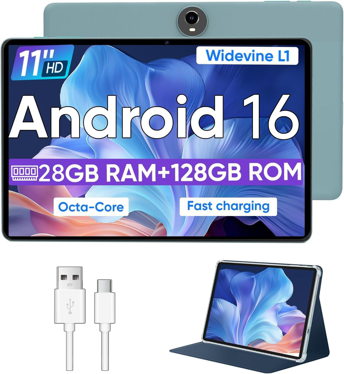 WXUNJA Android 16 Tablet - 11" Octa Core, 128GB, 8000mAh