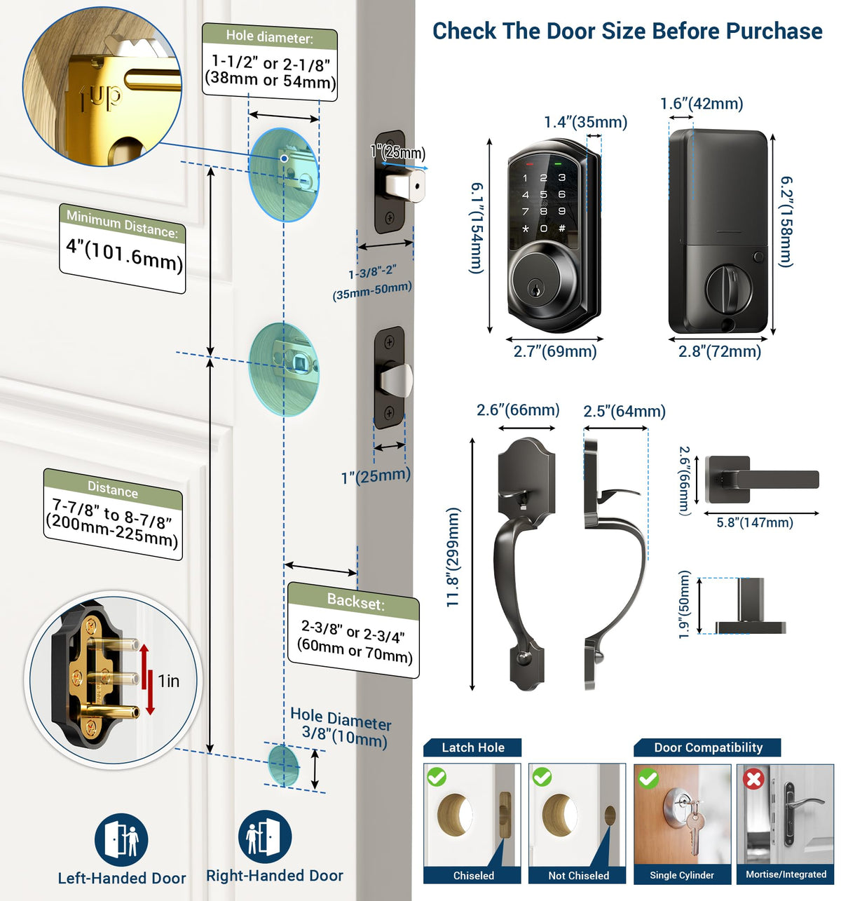 VEISE VE06-H Smart Keyless Front Door Lock Set - Black