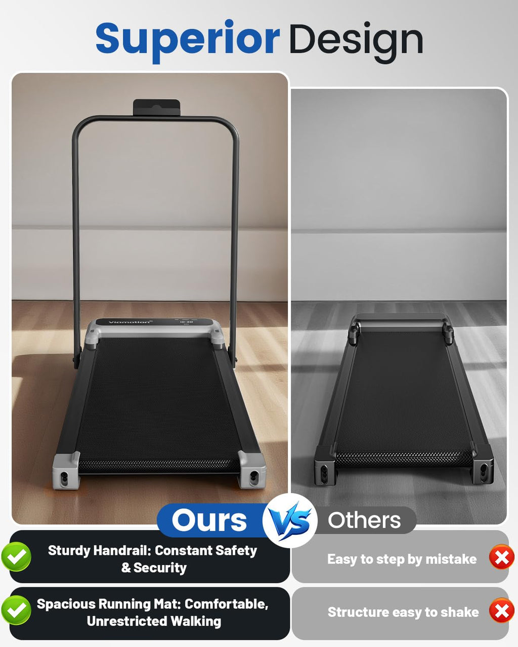 VIAMOTION Walking Pad Treadmill with Adjustable Incline
