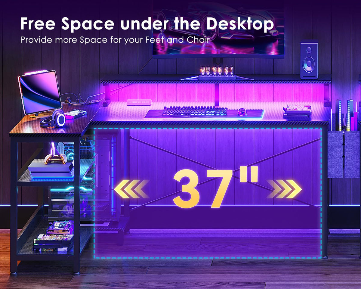 ODK 48 Inch Gaming Desk with USB Ports & LED Lights
