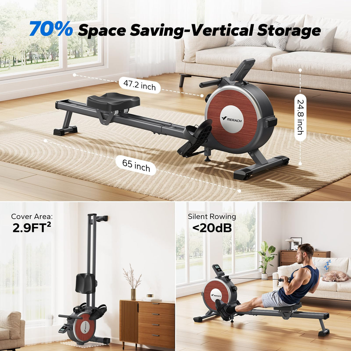 MERACH Magnetic Rowing Machine - 16 Levels, Quiet Resistance