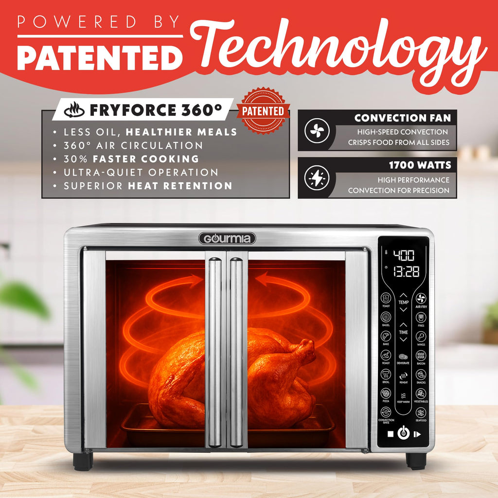 GOURMIA French Door Air Fryer - 25Qt Convection Oven, 17 Presets