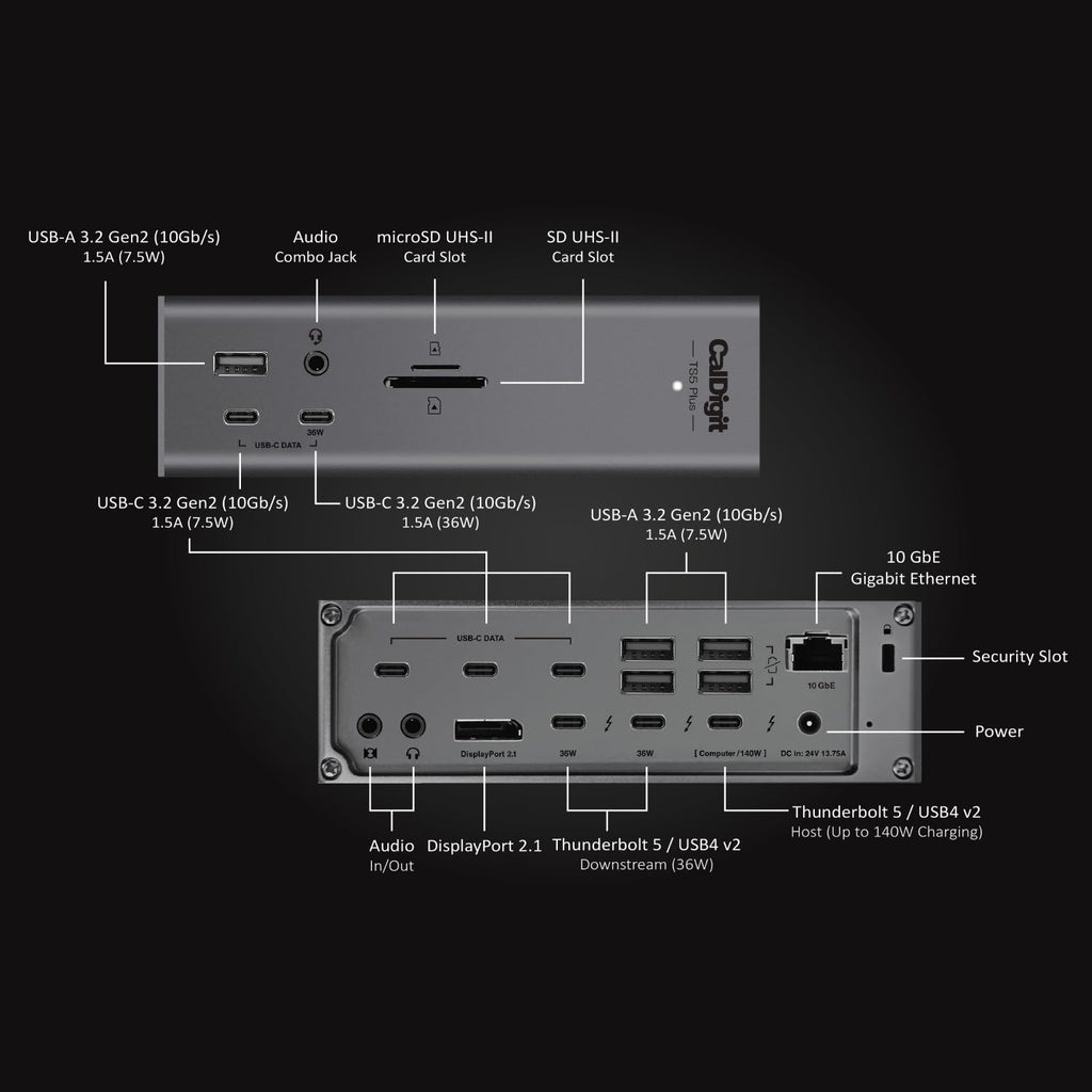 CALDIGIT TS5 Plus Thunderbolt 5 Dock - 20 Port 140W Charging