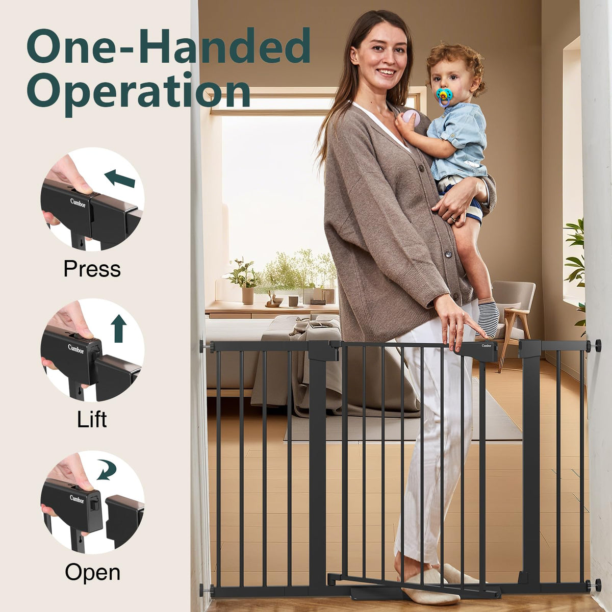 CUMBOR 29.7-48" Baby Gate for Stairs and Doorways