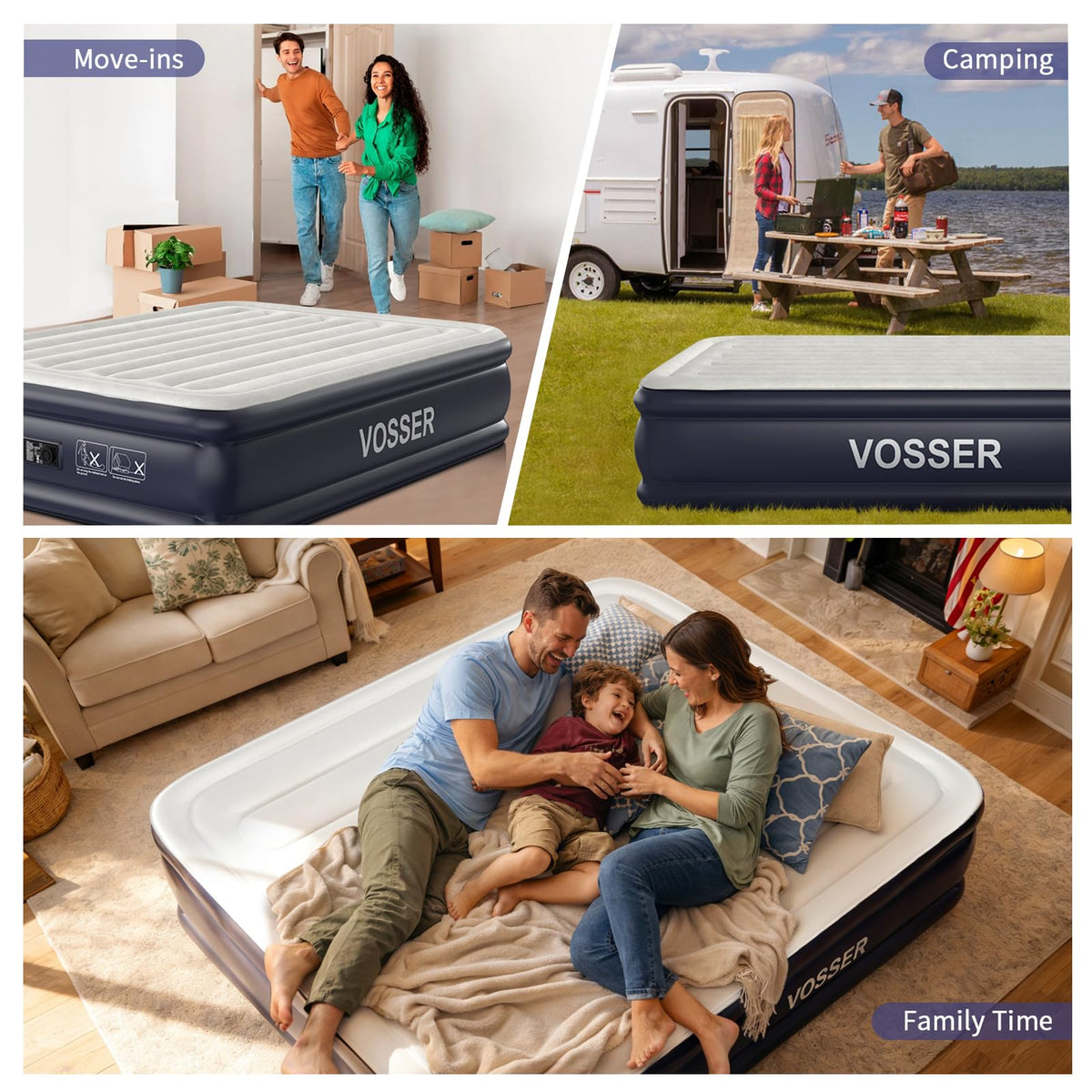 VOSSER Air Mattress Queen with Built-in Pump and 800lbs Support