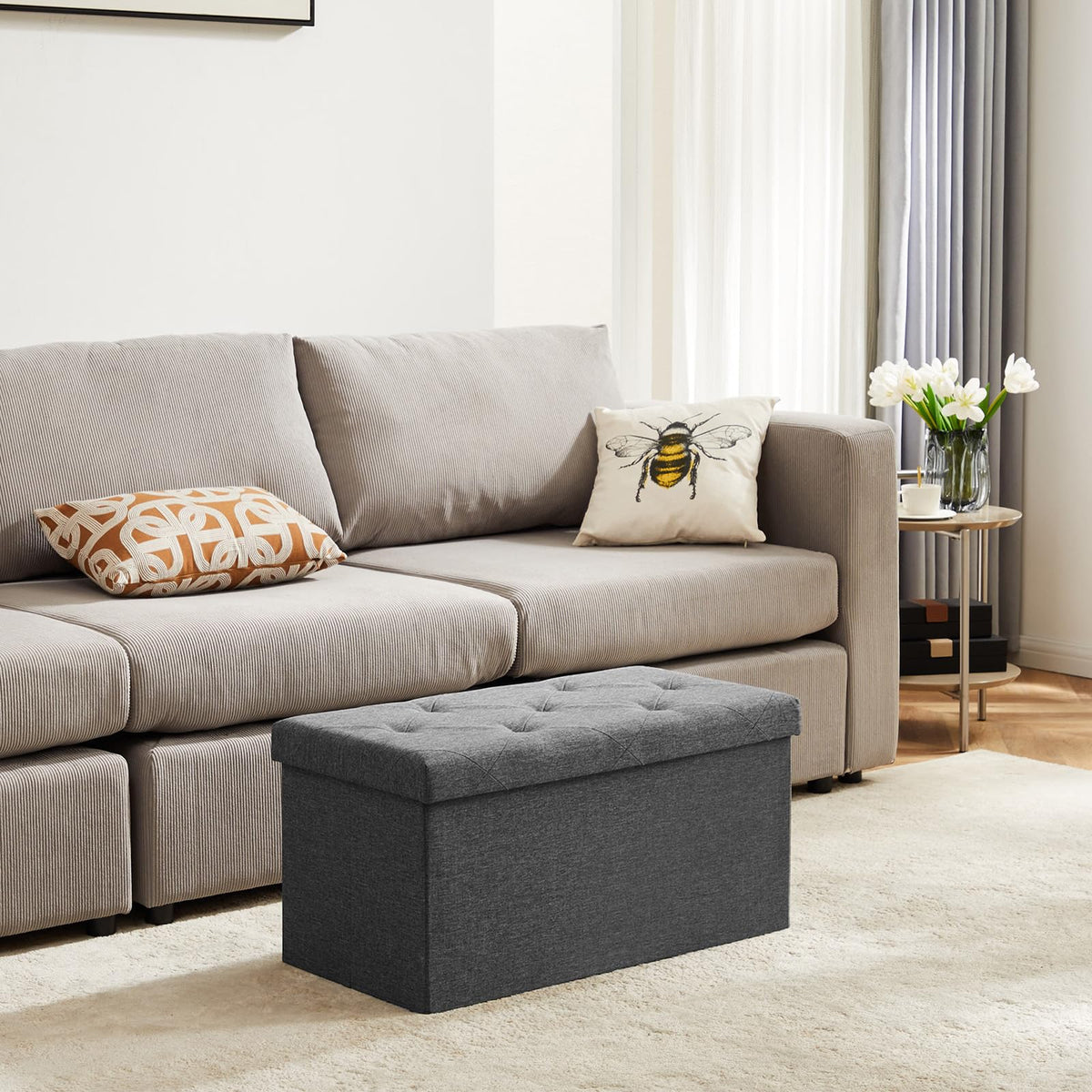 DUMOS 30in Grey Storage Ottoman Bench - Foot Rest Stool