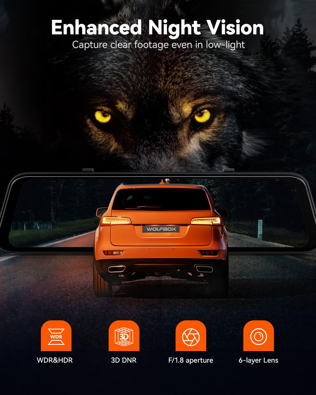 WOLFBOX G850 PRO 4K Mirror Dash Cam with ADAS & BSD