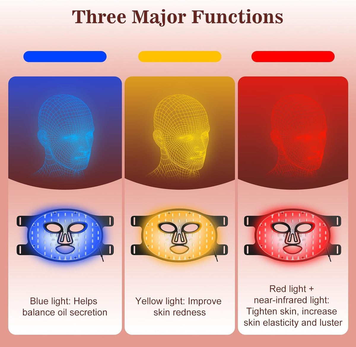 INTEO Red Light Therapy Face Mask - 3 Modes, Portable LED