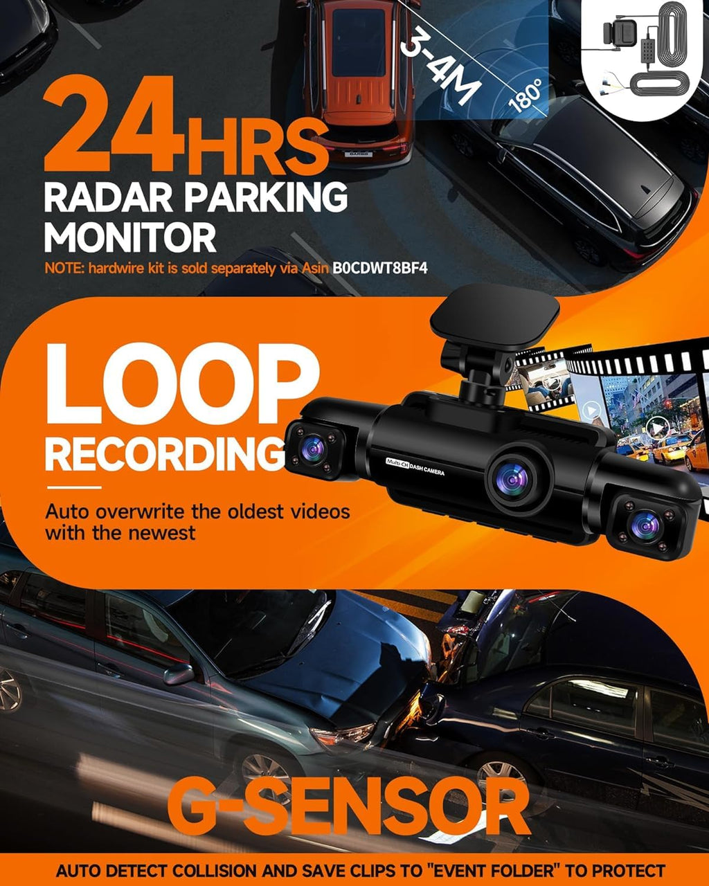 NEIDESO 360° Dash Cam FHD 4-Channel Car Camera with GPS