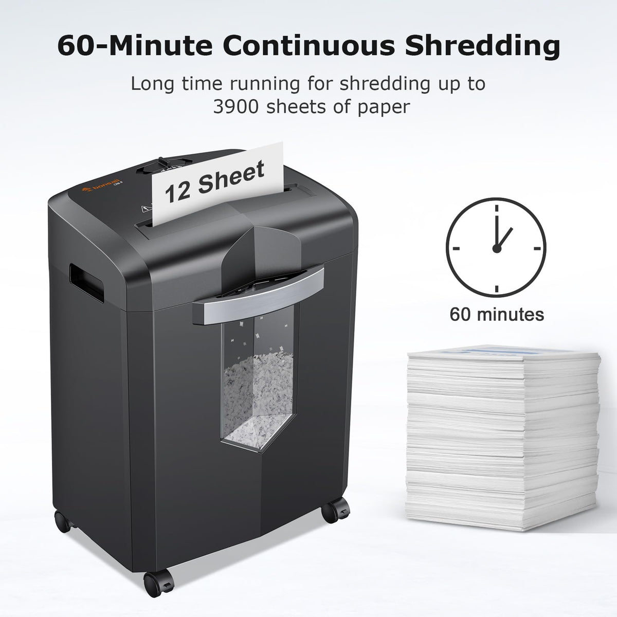 BONSAII 12-Sheet Micro Cut Shredder with Jam-Proof System