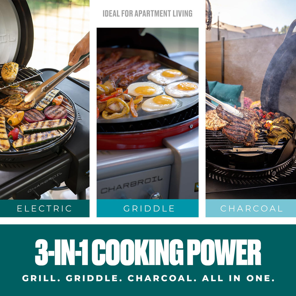 CHARBROIL 3-in-1 Dual Fuel Electric Grill & Griddle BBQ, Red
