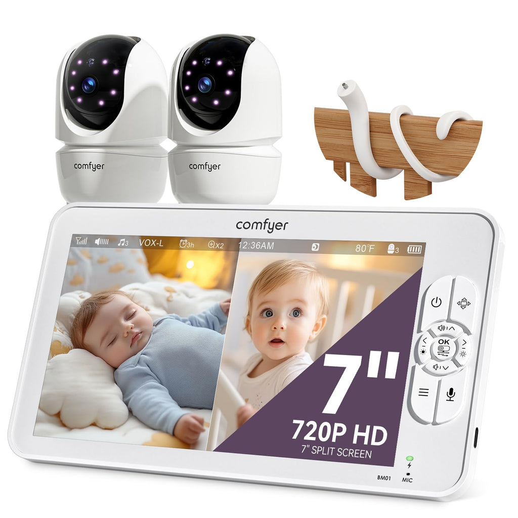 COMFYER BM01 7" HD Split-Screen Baby Monitor with 2 Cameras