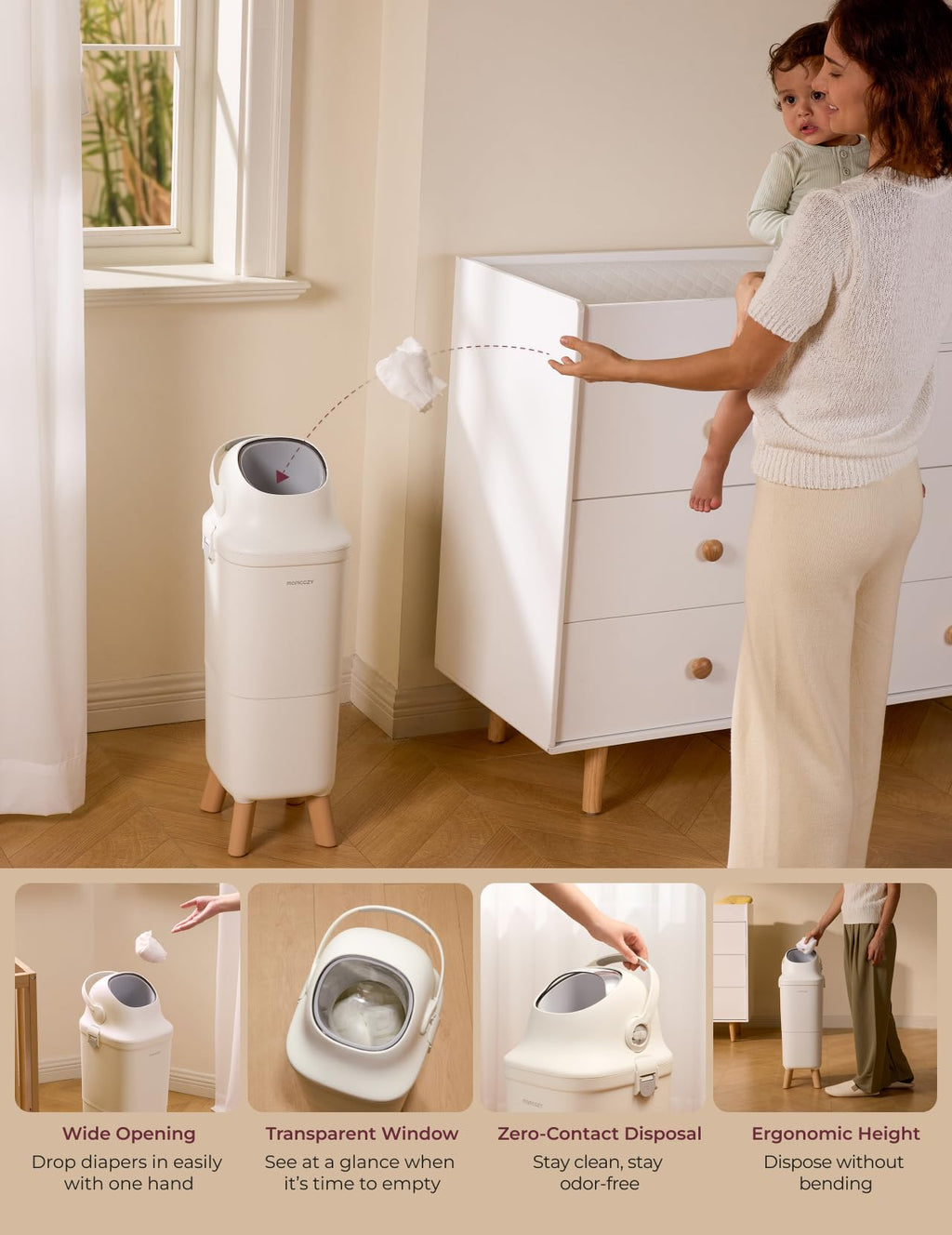 MOMCOZY Diaper Pail with Triple-Seal Odor Control & Large Capacity