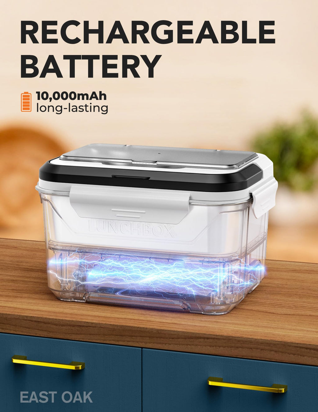 EAST OAK Cordless Electric Lunch Box - Heated Food Warmer