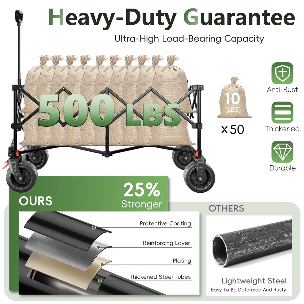 EAYNON 46" Collapsible Wagon - 500LB Capacity, All-Terrain