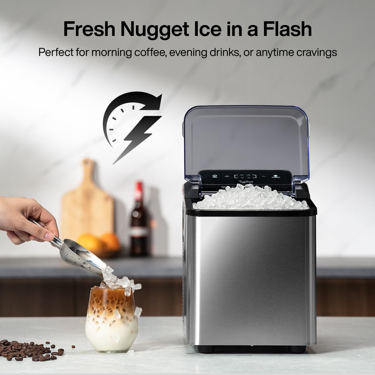 TYPHUR Fast Nugget Ice Maker - 35lbs/24H Crushed Ice Machine