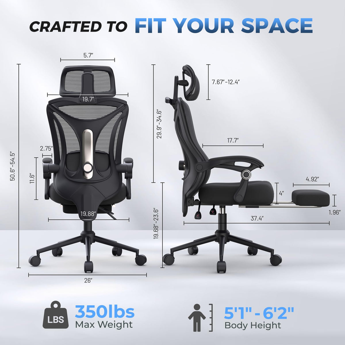 CYKOV Ergonomic Office Chair with Footrest & Lumbar Support